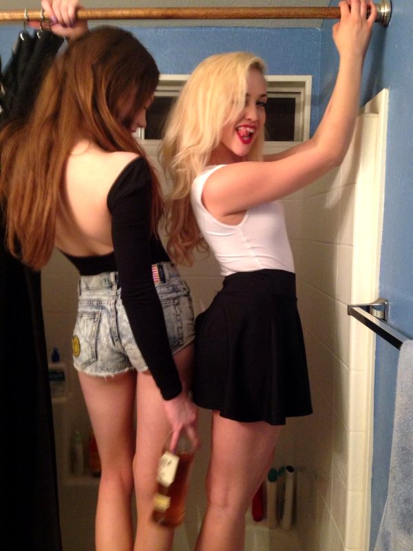 Two Young Sexy Uk Girls Wearing Low Cut Skirts Would Love A Threesome, The Blonde Looks Horny